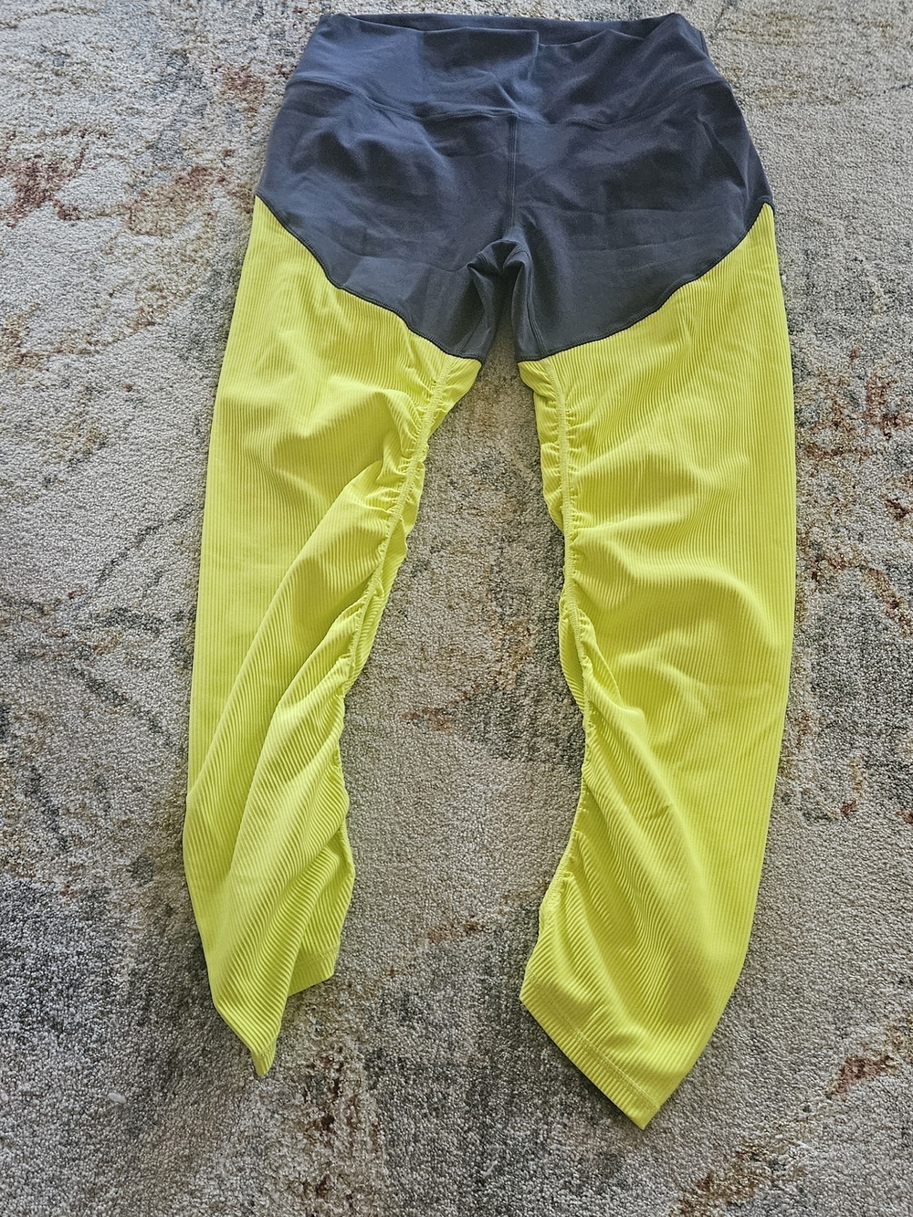 Zyia Legging Womens 14-16 Black Yellow Active Yoga Pants Running Rouched Sides